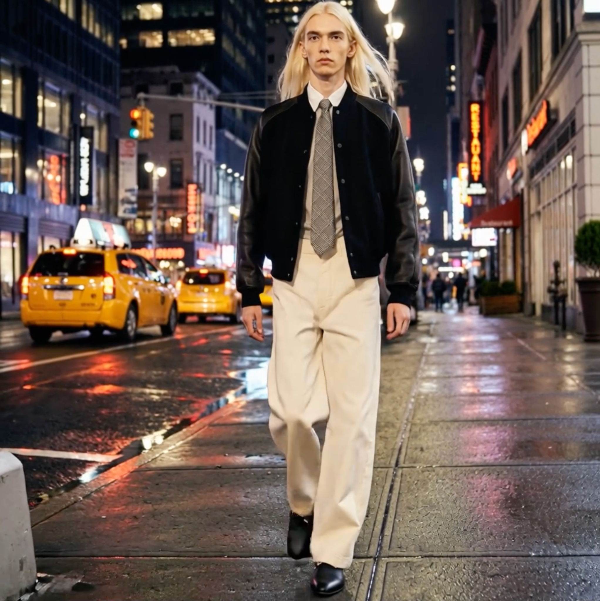 Fashionmotiv auf nächtlicher Straße